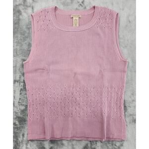 Vintage Apostrophe Top Womens L Pink Sleeveless Pullover Scoop Neck Ribbed Knit